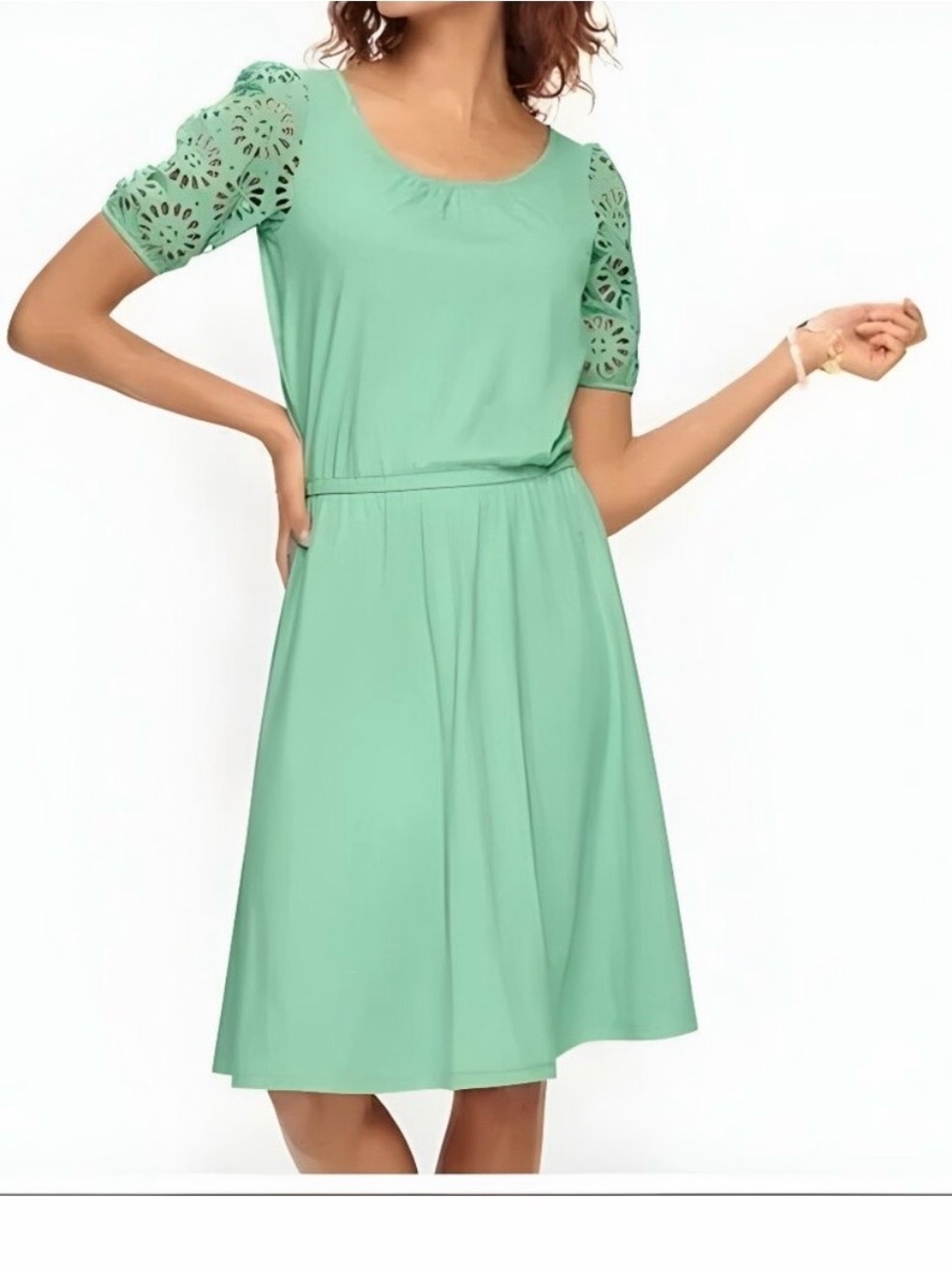 Talbots Seafoam Green Eyelet Sleeve Midi Dress